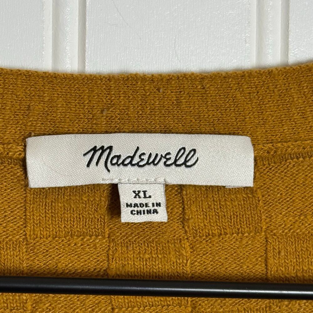 Madewell Checkered Knit Button Down Cardigan Mustard Yellow Women’s Size XL - Picture 8 of 9